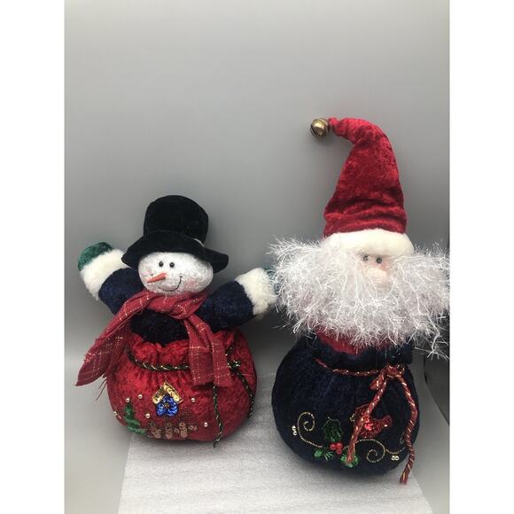 2 Vintage PBC International Plushy Santa Claus & Snowman Decoration Stuffed READ - Picture 11 of 16